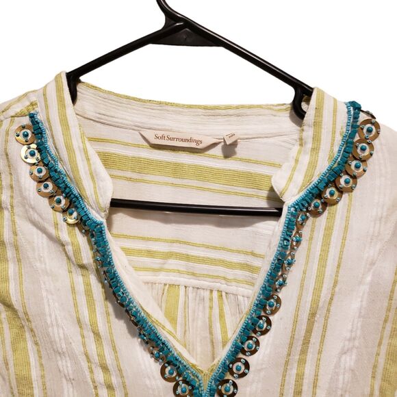 Soft Surroundings Elisha Tunic Turquoise Bead Trim Size Medium - Picture 8 of 10